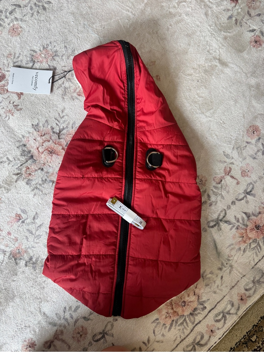 Veecomfy Red Quilted Dog Coat with Hood, for medium sized dogs